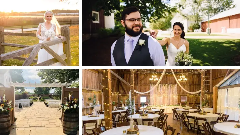 A couple celebrating their wedding at a unique barn wedding venue in Northern Illinois.