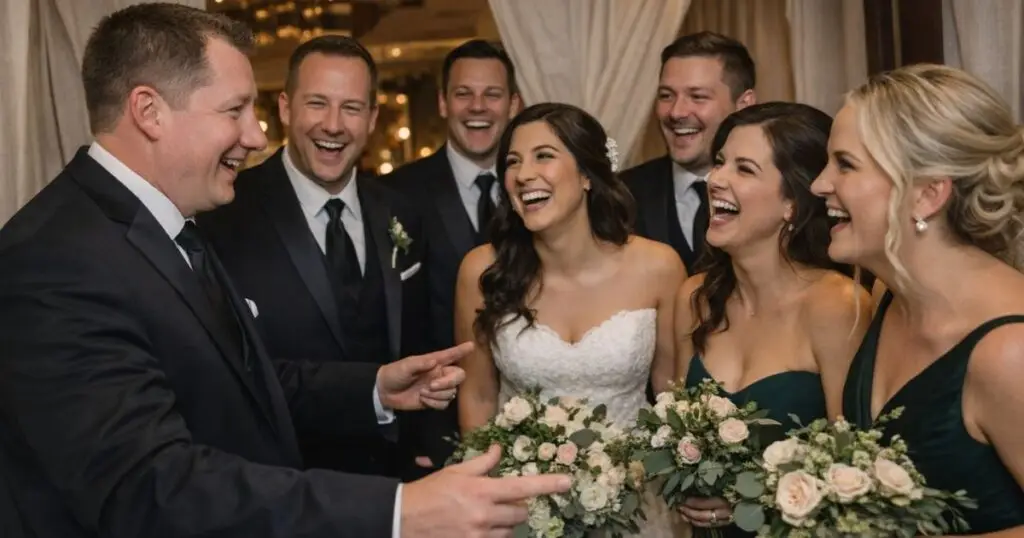 Wedding MC engaging with guests during reception